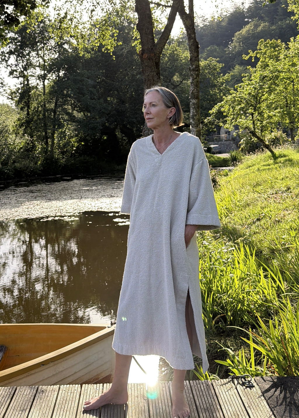 Molly 3/4 Sleeve Midi Kaftan - Sand - Organic Cotton Towelling