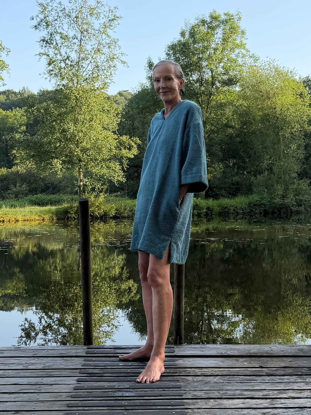 Winnie 3/4 Sleeve Mini Kaftan - Teal - Organic Cotton Towelling