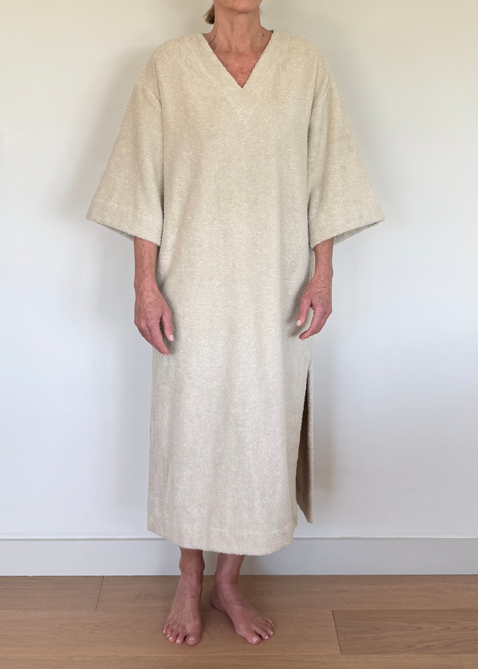 Molly 3/4 Sleeve Midi Kaftan - Sand - Organic Cotton Towelling