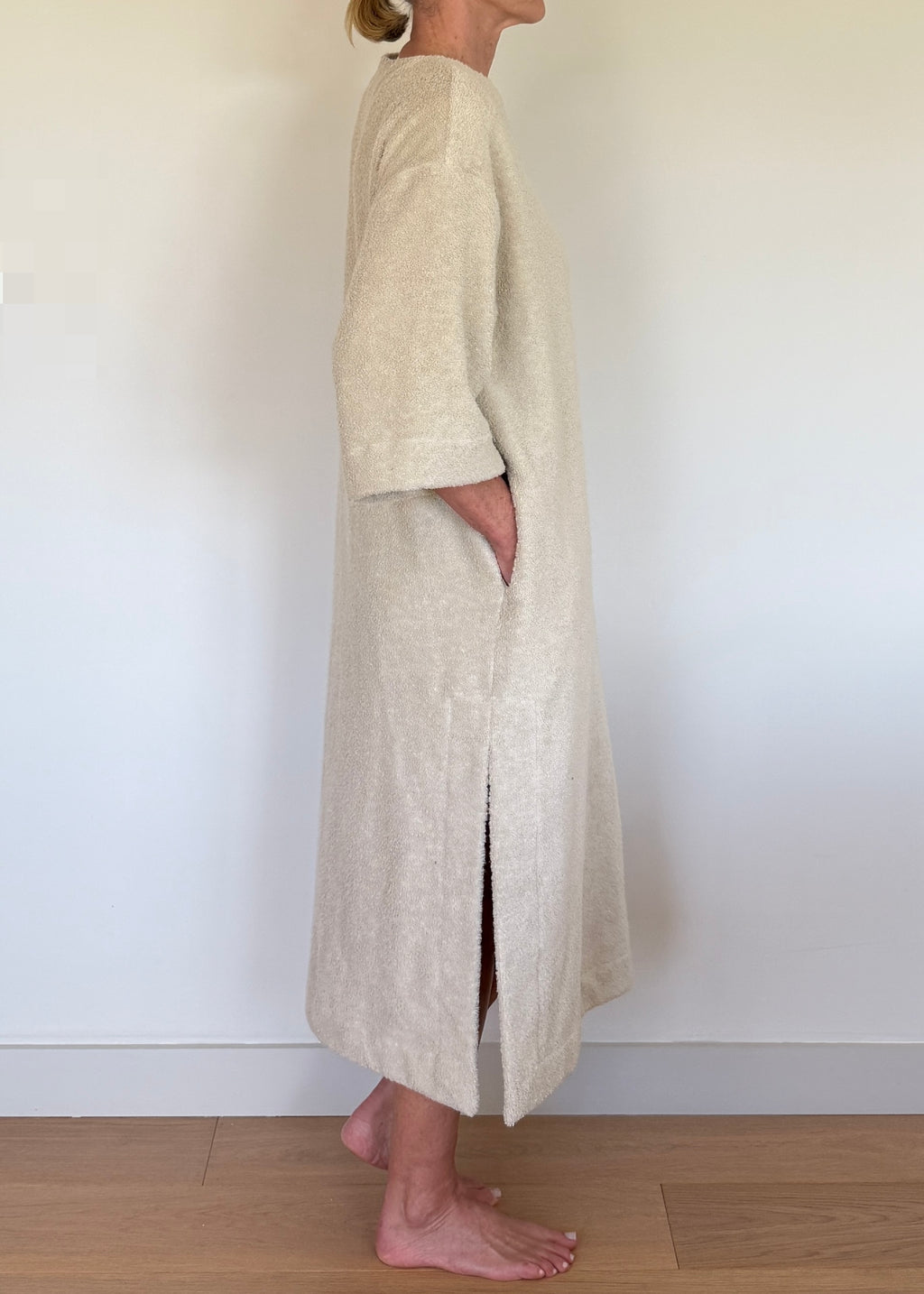 Molly 3/4 Sleeve Midi Kaftan - Sand - Organic Cotton Towelling