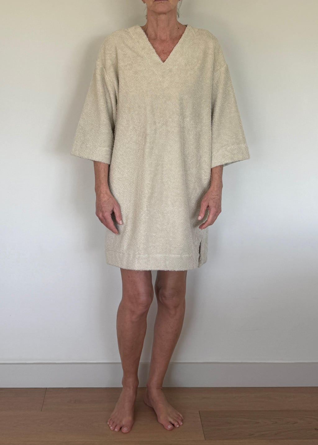 Winnie 3/4 Sleeve Mini Kaftan - Sand - Organic Cotton Towelling