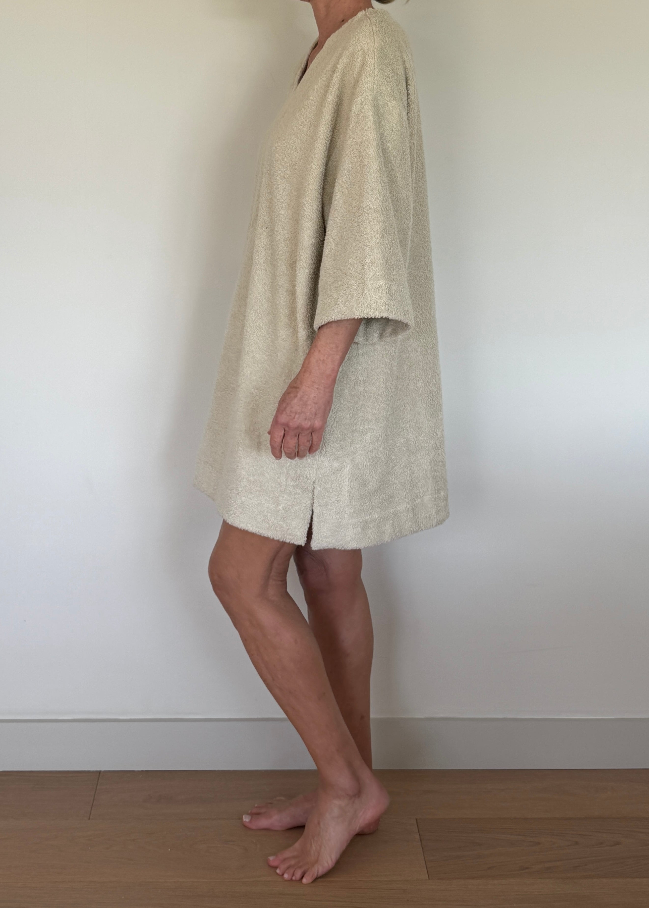 Winnie 3/4 Sleeve Mini Kaftan - Sand - Organic Cotton Towelling