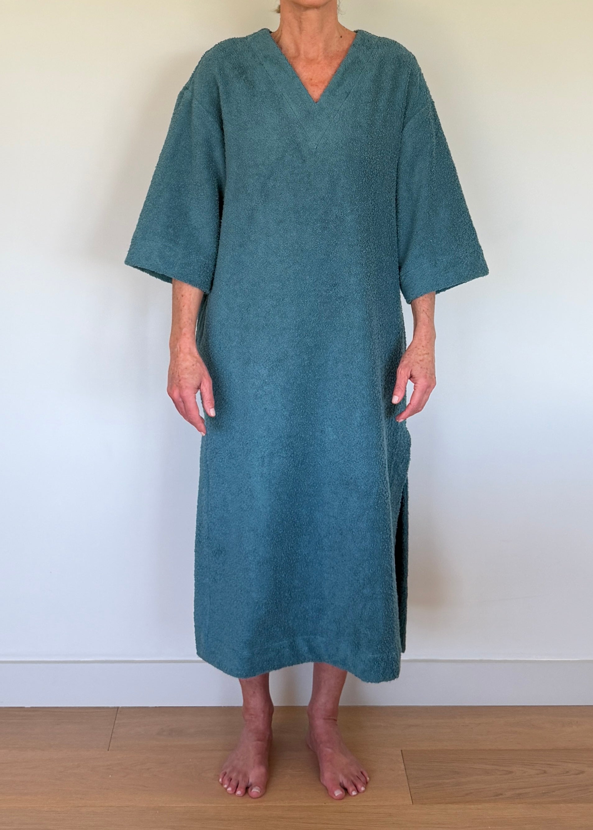 Molly 3/4 Sleeve Midi Kaftan - Teal - Organic Cotton Towelling