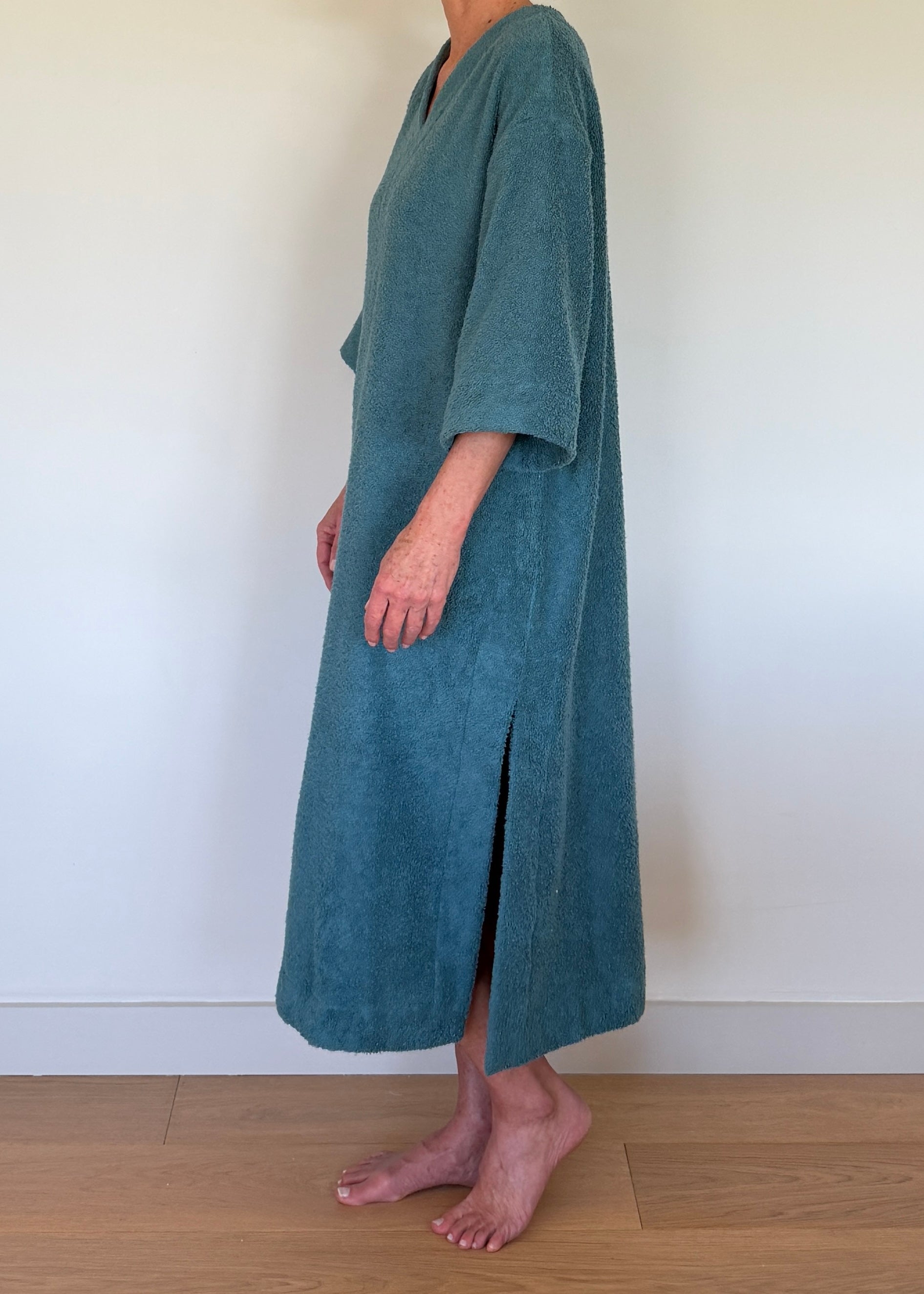 Molly 3/4 Sleeve Midi Kaftan - Teal - Organic Cotton Towelling