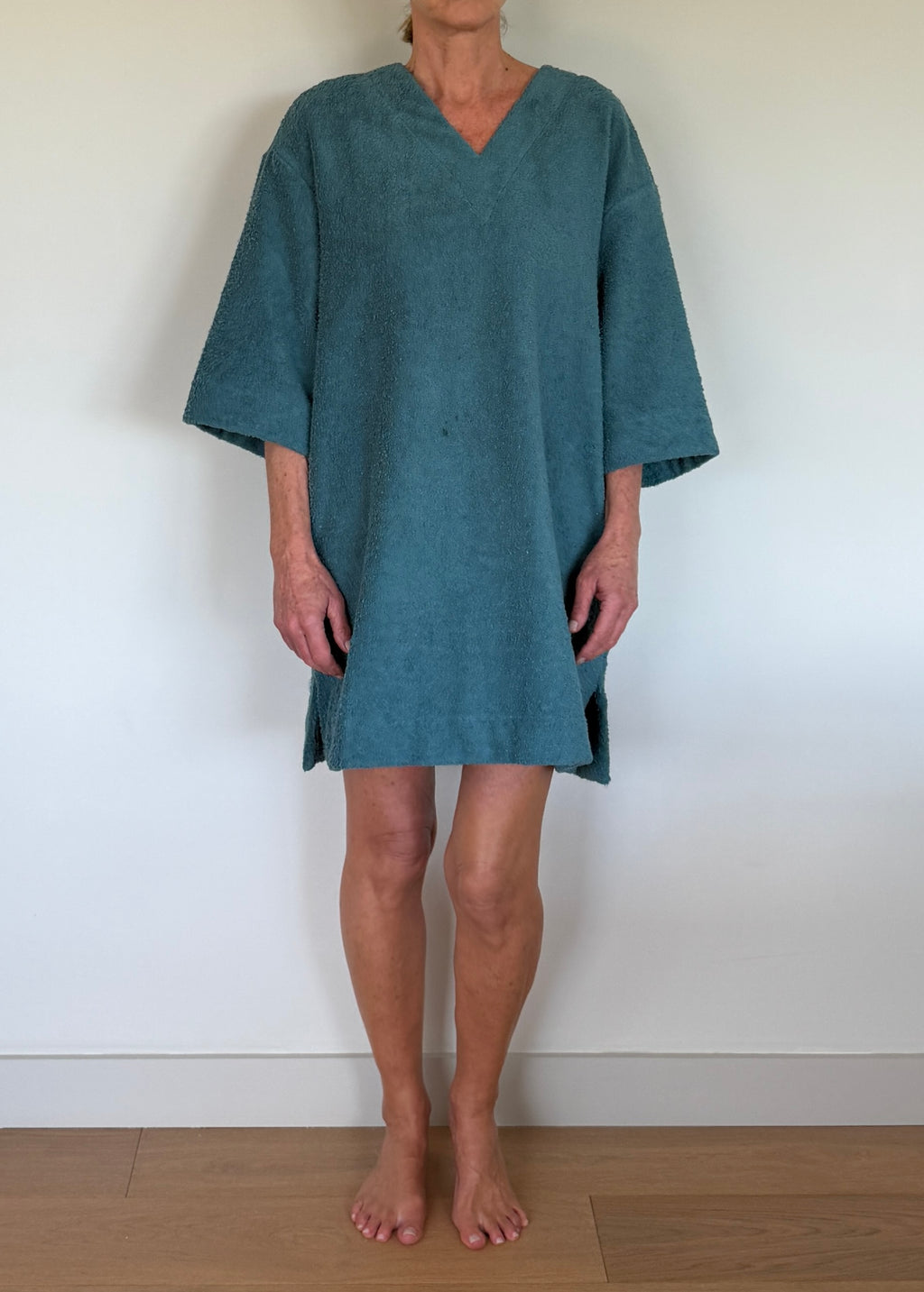 Winnie 3/4 Sleeve Mini Kaftan - Teal - Organic Cotton Towelling