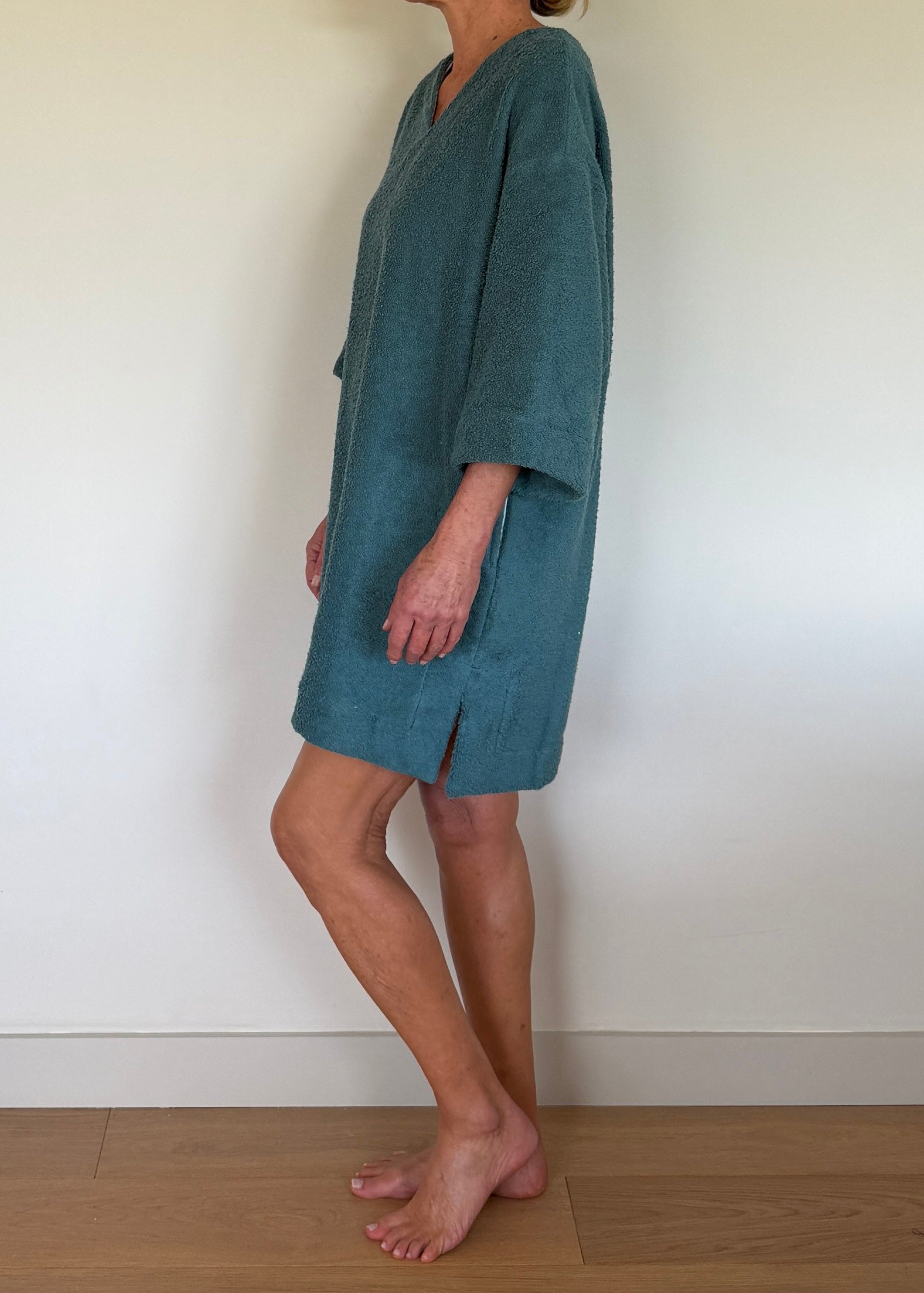 Winnie 3/4 Sleeve Mini Kaftan - Teal - Organic Cotton Towelling